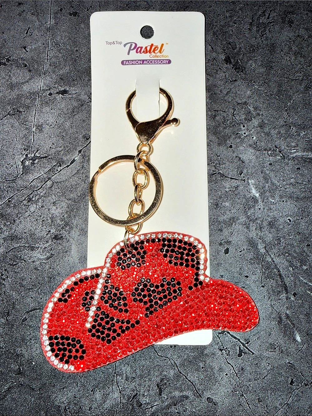 Top & Top Rhinestone Cowboy Hat Keychain in Red & Black NWT
